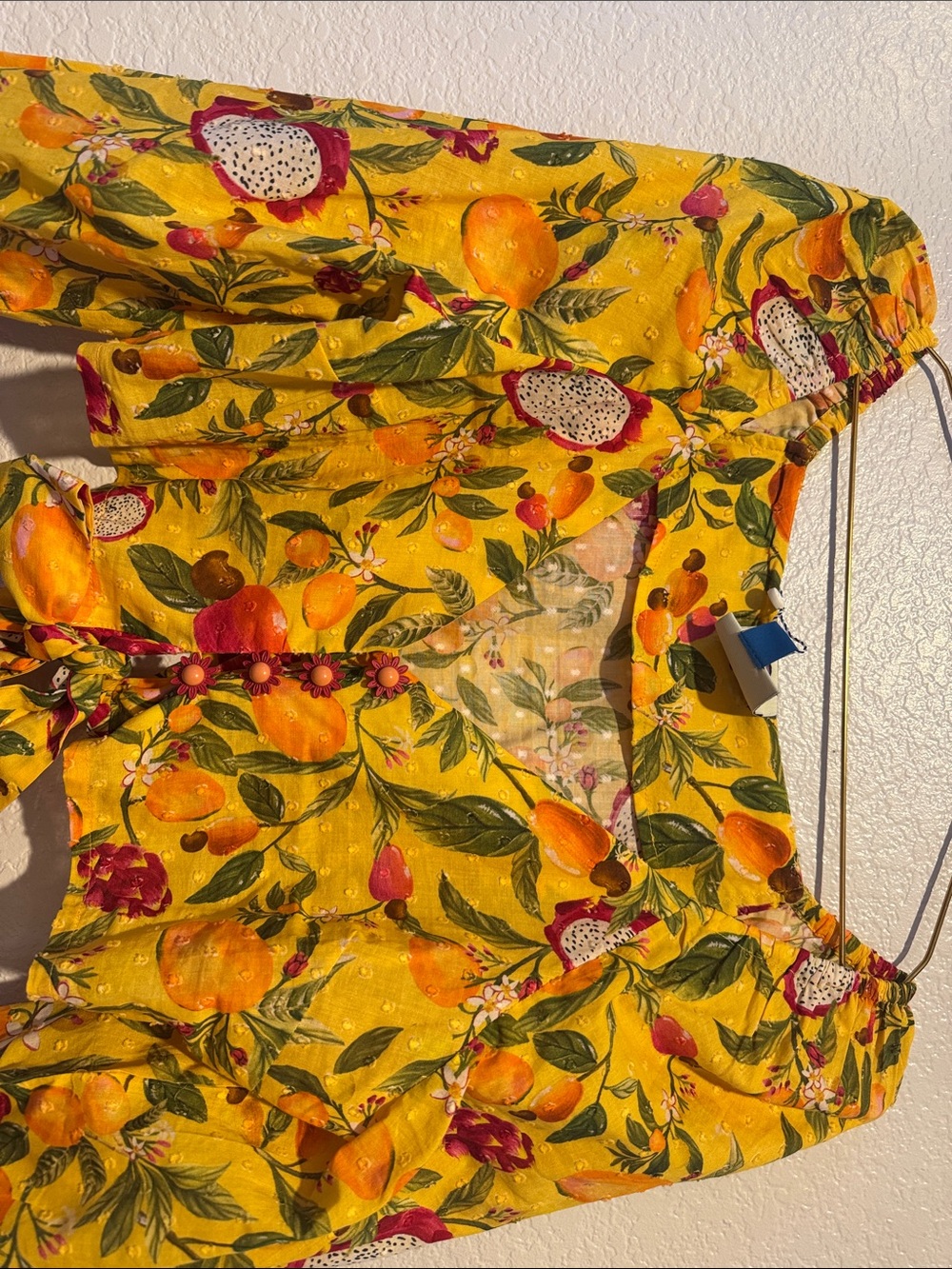 FARM Rio Yellow Tropical Tie-Front Crop Top with Orange Trim - Picture 5 of 11